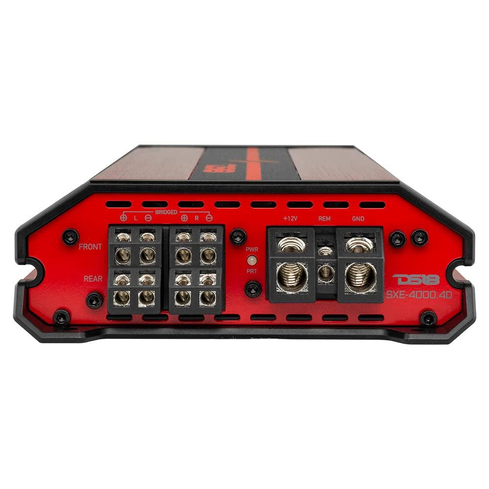 DS18 DS18 SXE-4000.4D/RD Car Amplifier Stereo Full-Range Class D 4-Channel 275x4 RMS @4 OHM 4000 Watts - Powerful and Compact Amp for Speakers in Car Audio System