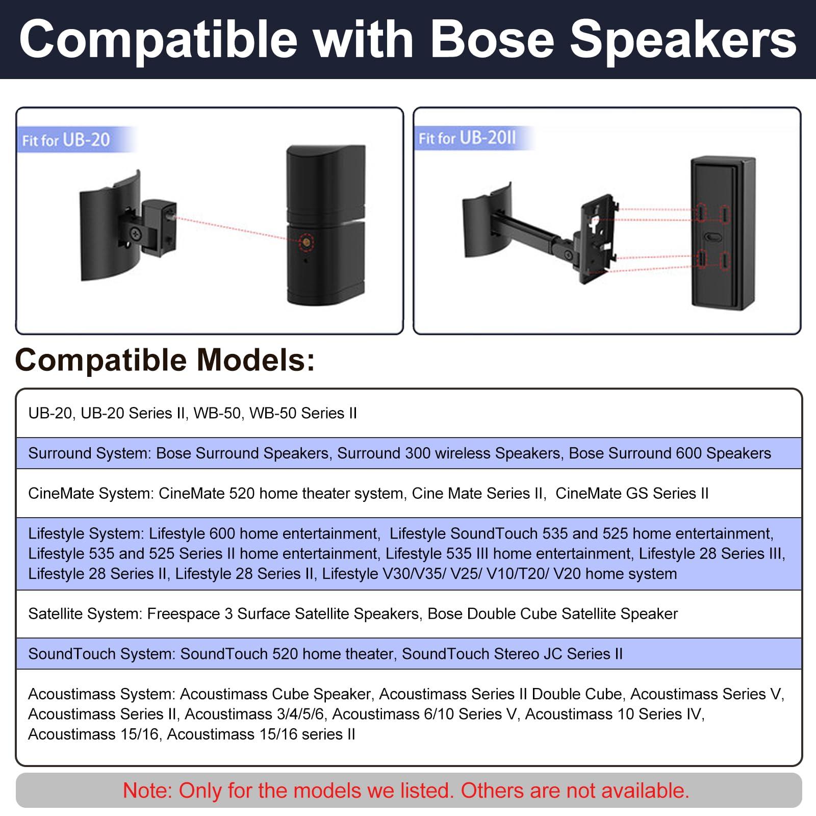 Varghesyla (2 Pack) Adjustable Speaker Wall Mount for Bose Cube Speaker, Ceiling & Wall Mount for Bose UB-20, UB-20 Series II, WB-50 II, Lifestyle Series, Soundtouch Series, Cinemate, Acoustimass Series Black