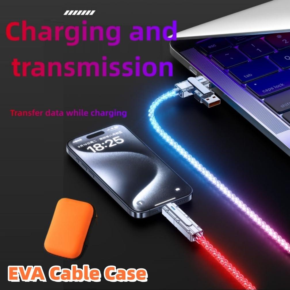 SWLIFL Light Up USB C Charge Cable 2 Pack 3.3ft Braided RGB Colorful Gradual USB C to C,4 in 1 USB Charging Cable with EVA Case LED USB A to Type C Cables,for Phone16 15 14 13 12,Samsung S24-S21