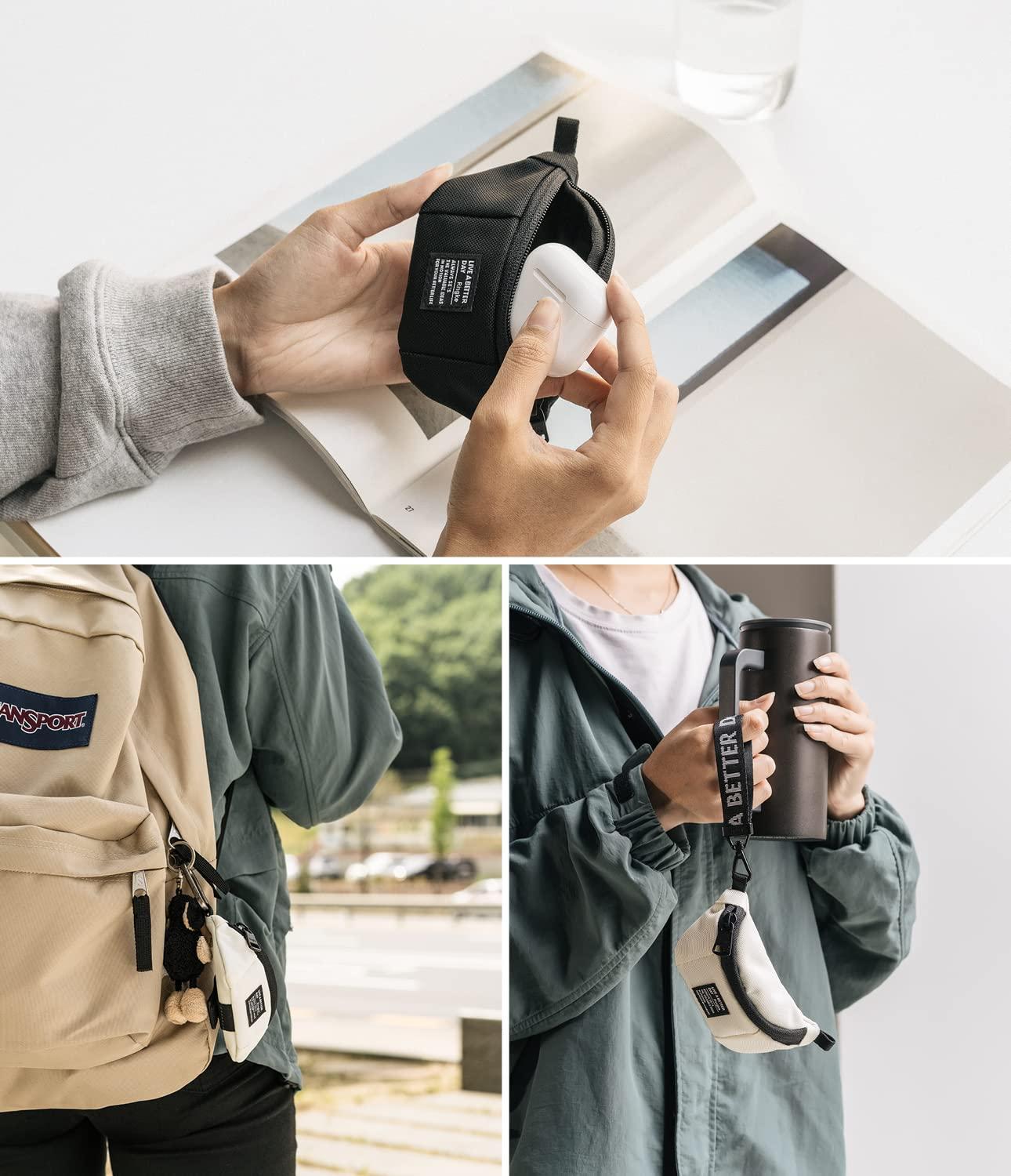 Ringke Ringke Mini Pouch Sling Bag, Small Bag for Universal Wireless Ear Buds, Durable Waterproof Keychain Accessories Compatible with AirPods Pro 2nd Generation and AirPods 4 Case - Black