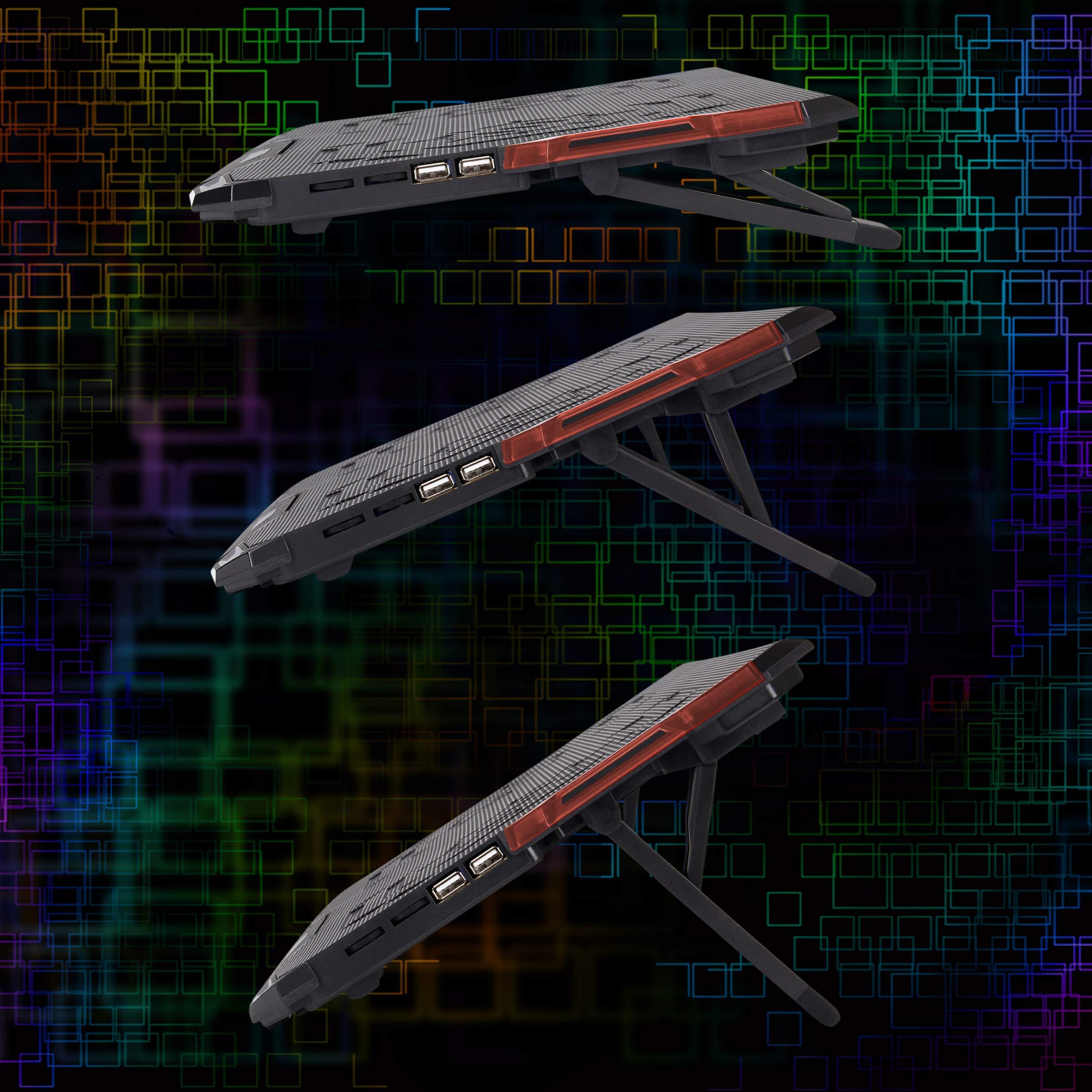 ENHANCE ENHANCE Cryogen Gaming Laptop Cooling Pad - Fits 17 in. Computer , PS4 - Adjustable Laptop Cooling Stand with 5 Quiet Cooler Fans , 2 USB Ports and LED Lighting - Slim Portable Design 2500 RPM (Red)