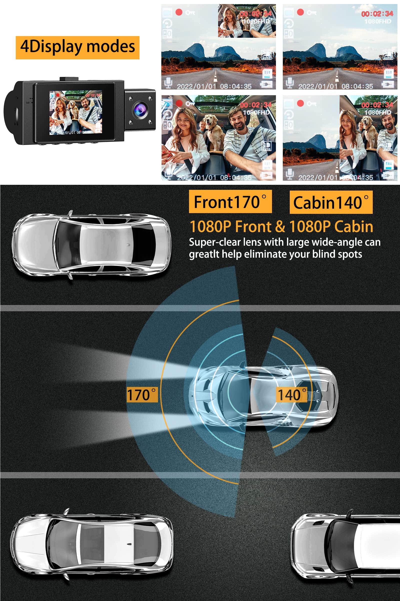 Yansoo Dual Dash Cam Front and Inside with 64GB Card, FHD 1080P Dash Camera for Cars Dashcams for Cars with Infrared Night Vision Car Camera 24H Park Monitor Motion Detection G-Sensor for Taxi Uber