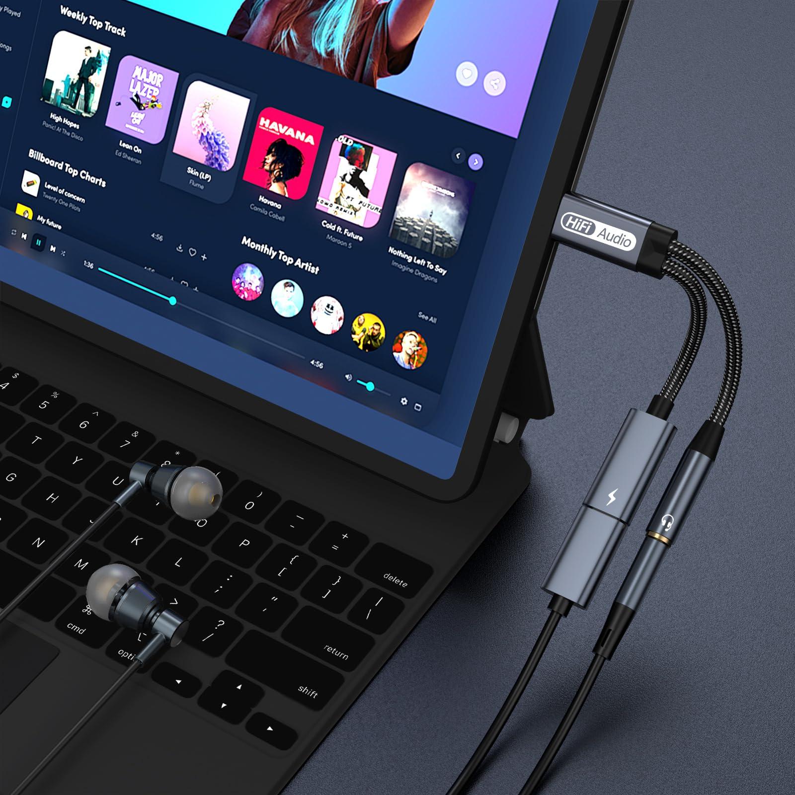 Liaoan USB C to 3.5mm headphones and charging adapter, 2-in-1 USB C to 3.5mm female head and USB C charging port, fast charging, suitable for mobile phone 15 Pro Max Plus, S21 S22 S23 S24 Ultra, Note 20.