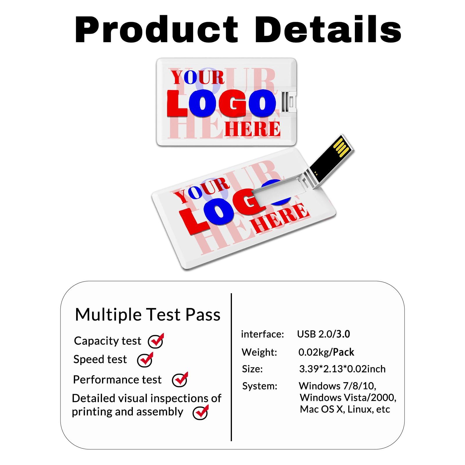 FEWINA Card Shape Custom USB Flash Drive 32GB 25 Pack Customized Thumb Drive Credit Card Shape Customizable USB Drive Logo Print FEWINA Branding with Personalized USB Stick