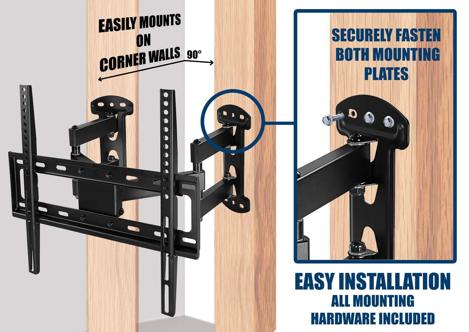 Mount-It! Mount-It! Corner TV Wall Mount - Full Motion Swivel Wall Mount Bracket Designed for Corner Installations, VESA 400x400 Pattern Fits 32, 37, 40, 42, 48 Inch Televisions, 66 Lbs Capacity