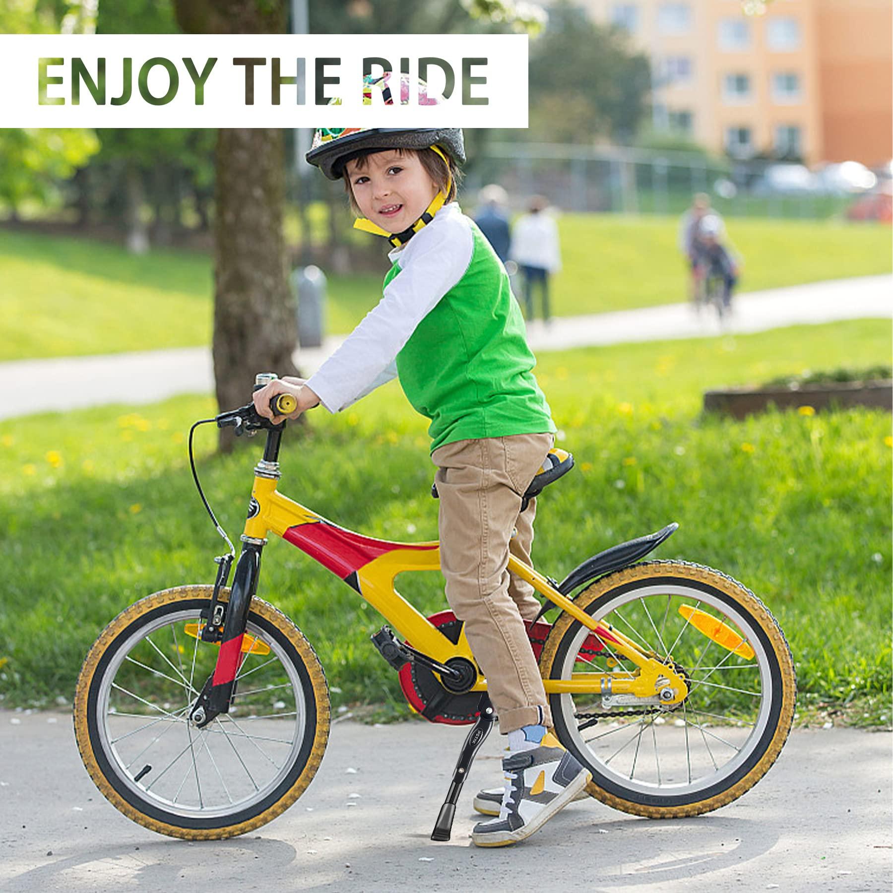 IPETRK IPETRK Kickstand for Kids Bike for 16 18 20 Inch Adjustable Folding Center Mount Children's Bicycles Black Aluminium Alloy Bike Kick Stand Easy Install