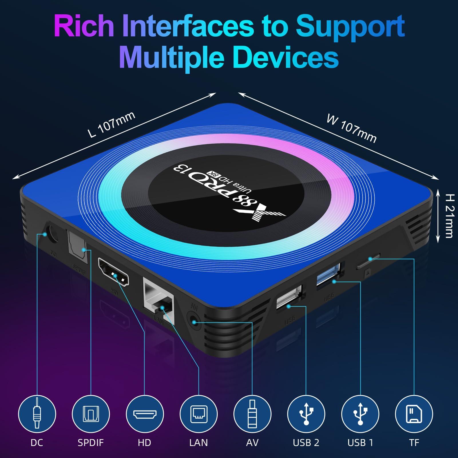 Sidiwen Android TV Box 13.0, Android Box 4GB RAM 64GB ROM, Quad Core Android Smart 8K TV Box with Mini Keyboard Support 2.4G/5.0GHz Dual WiFi 100M Ethernet Bluetooth