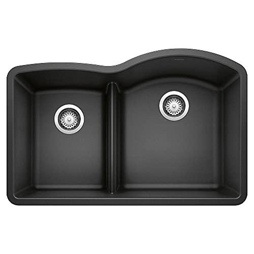 BLANCO BLANCO, Anthracite 441598 DIAMOND SILGRANIT 40/60 Double Bowl Undermount Kitchen Sink with Low Divide, 32" X 21"
