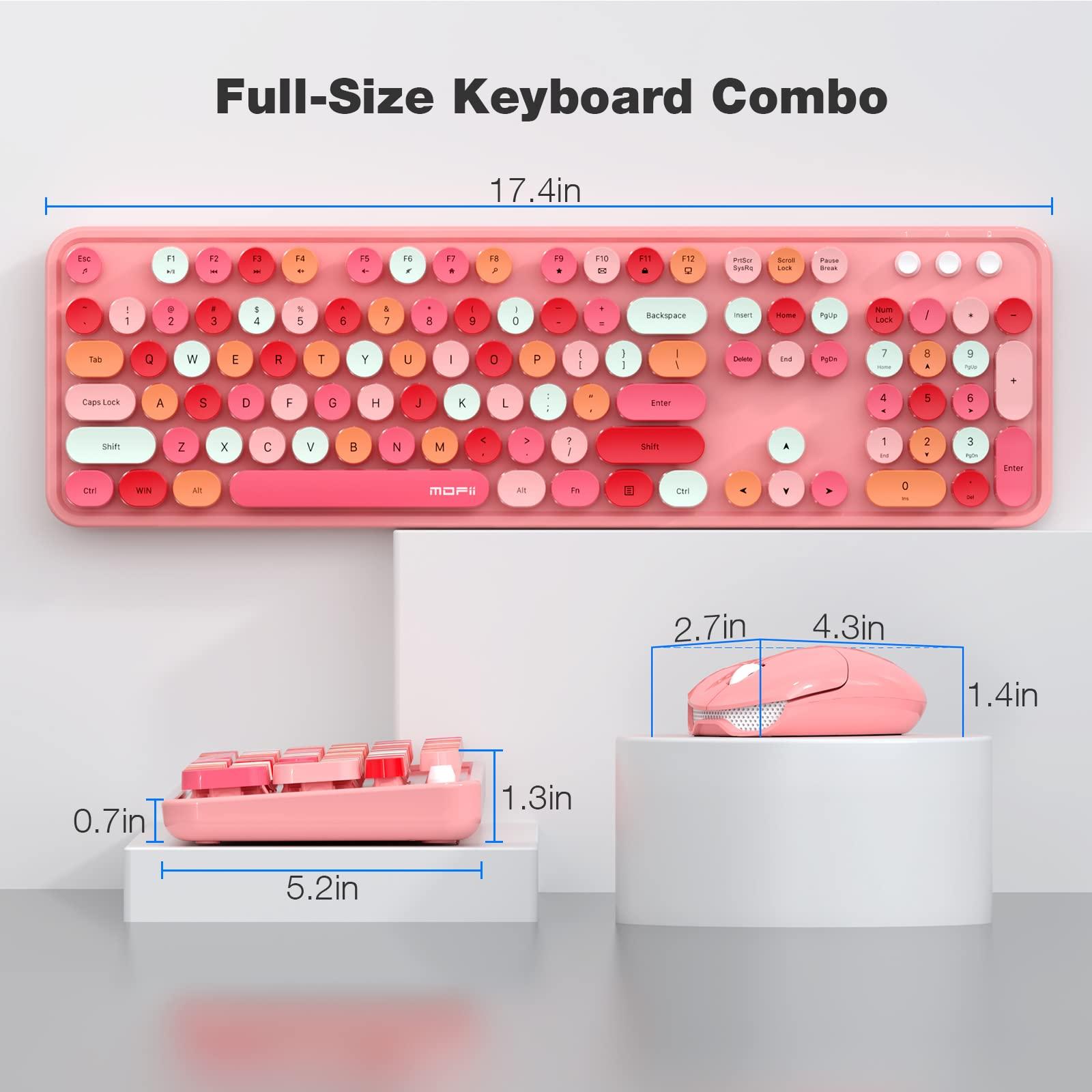 MOFII MOFII Wireless Keyboard and Mouse, Pink Colorful Round Key Retro Typewriter Keyboards, USB Wireless 2.4G Full Size Keyboard and Cute Mice Combo for Computer, Laptop, PC, Chromebook, Smart TV