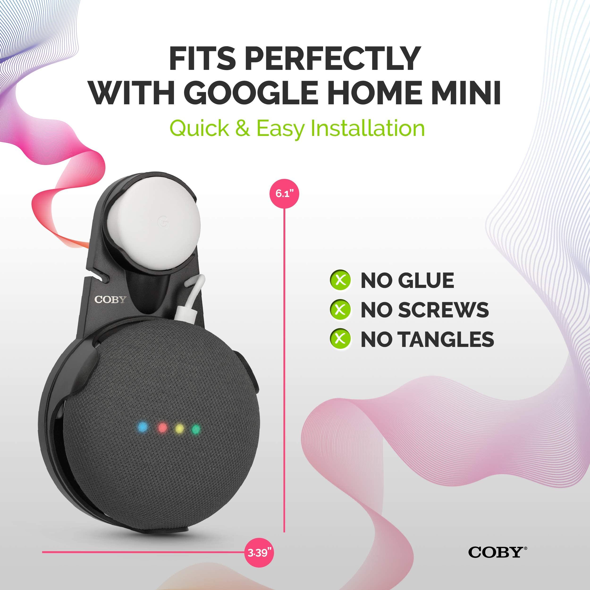 Coby Coby Wall Outlet Mount Holder for Google Home Mini, Smart Speaker Device Accessory with Cable Cord Plug Management - Black