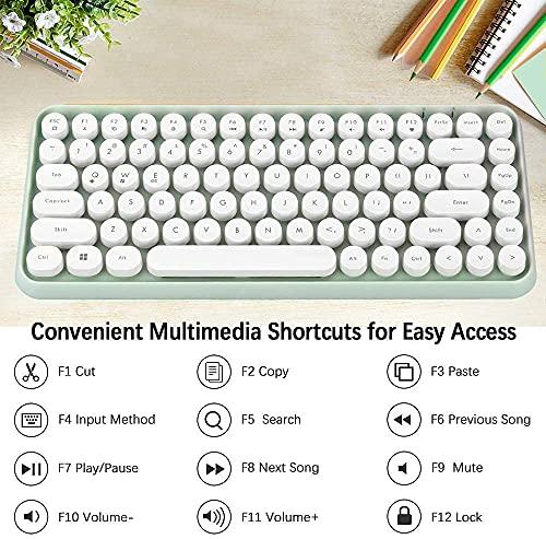 FELICON FELICON Wireless Bluetooth Keyboard Mini Portable 84-Key Keyboard Compatible with Android, Windows, PC, Tablet-Dark, Perfer for Home and Office Keyboards (308i-green)