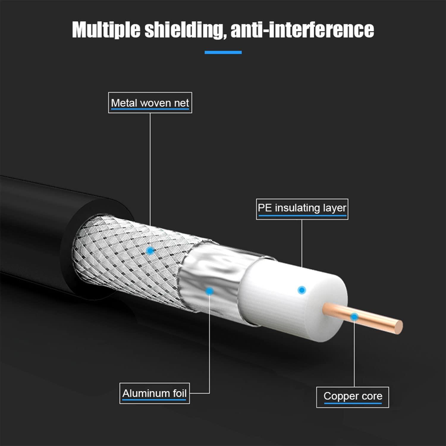 Ullnosoo Short Coaxial Cable, 3ft Coax Cable RG6 F Male to Male Connector Cord 75 Ohm with Coax Female to Female Coupler Adapter UIInosoo for AV, Cable TV, Antenna and Satellite