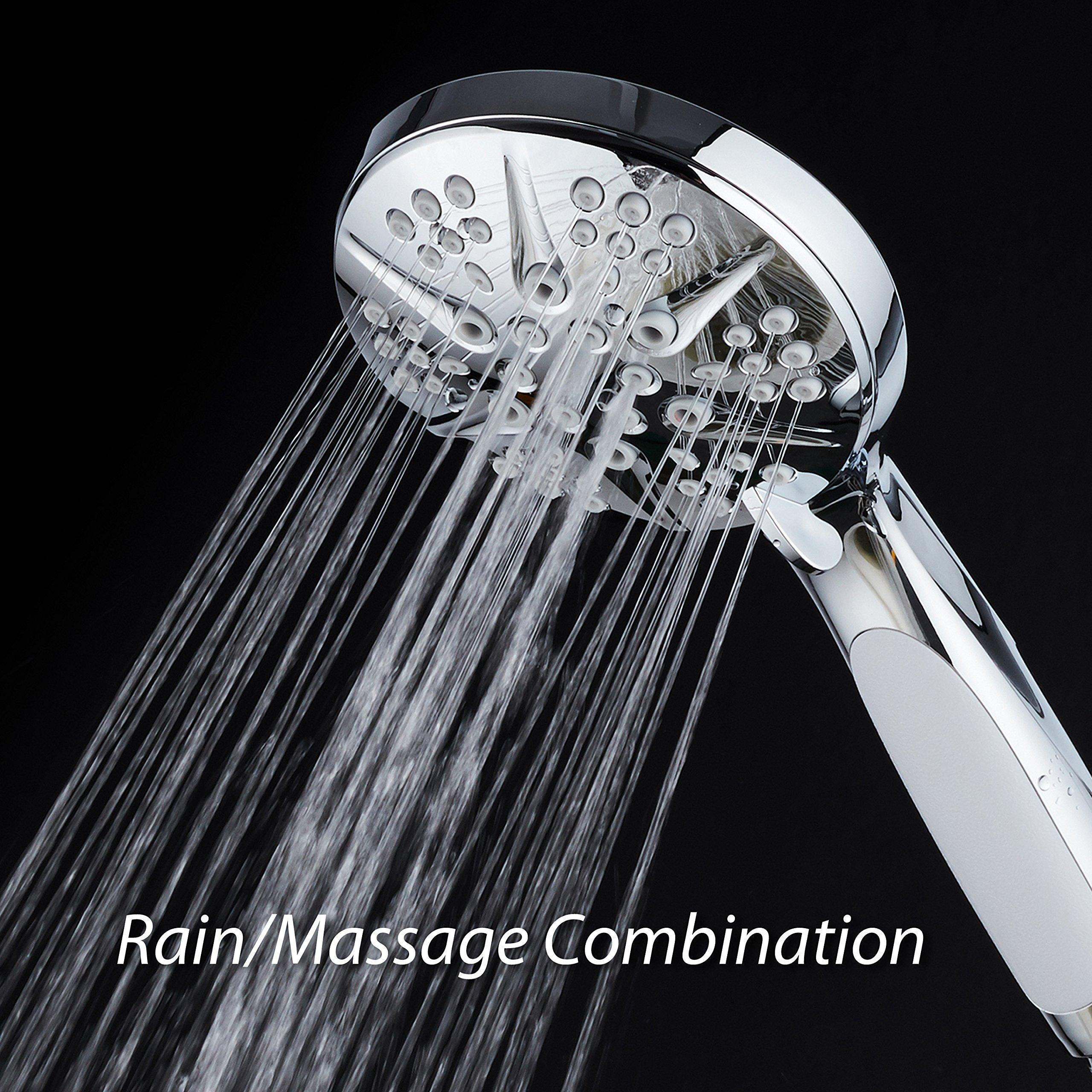 Hotel Spa NOTILUS Giant High-Pressure 6-setting Luxury Rain/Handheld Shower Head - Anti-Slip Grip, Metal Fittings, Anti-Clog Jets, Heavy-Duty Stainless Steel Hose - All-Chrome Finish