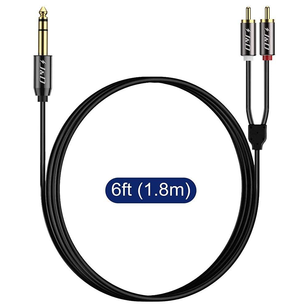 J&D J&D 1/4 inch TRS to Dual RCA Audio Cable, Gold Plated Copper Shell Heavy Duty 6.35mm 1/4 inch Male TRS to 2 RCA Male Stereo Audio Y Splitter Cable, 6 Feet