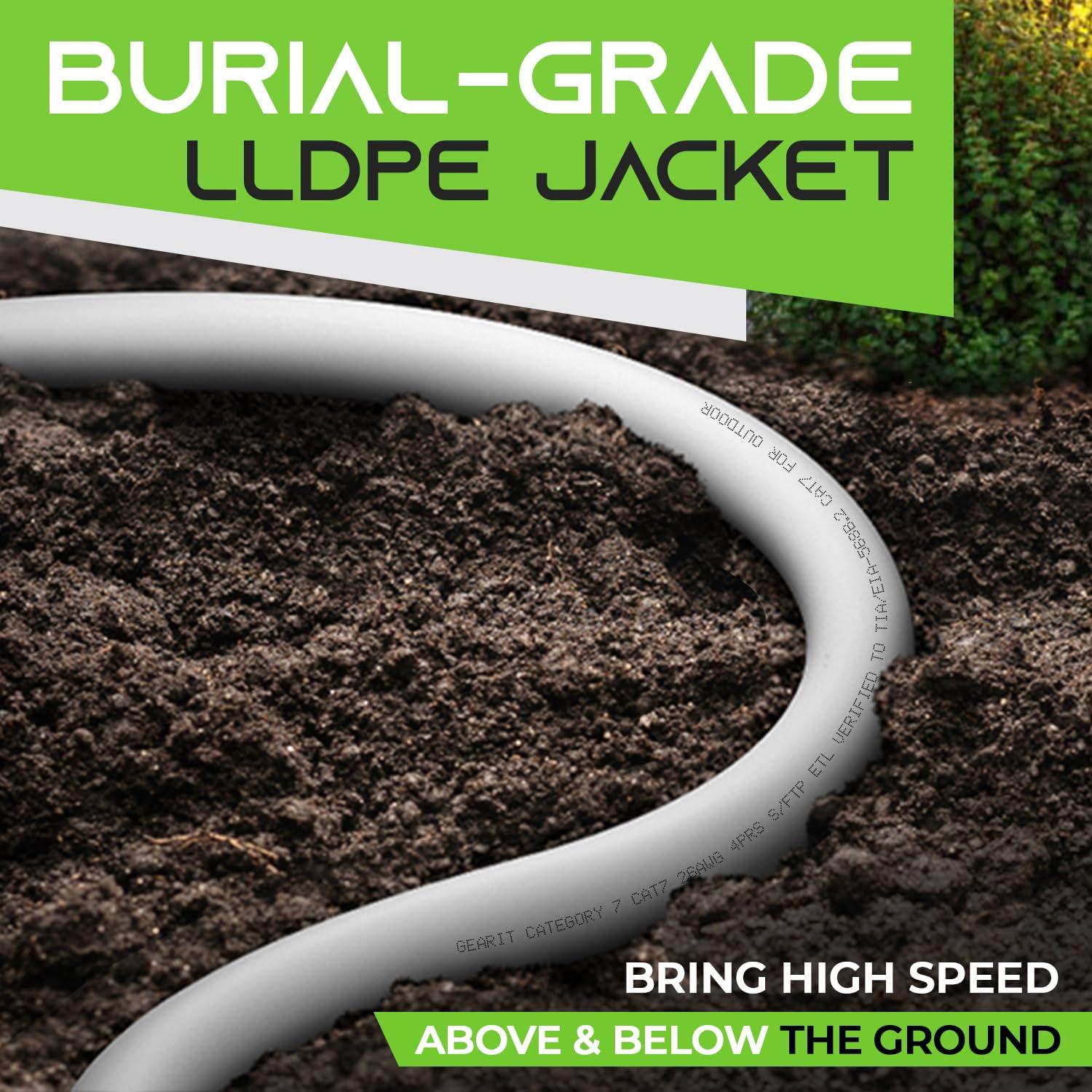 GearIT GearIT Cat7 Outdoor Ethernet Cable (100ft) SFTP Shielded Foil Twisted Pair, Pure Copper, LLDPE, Waterproof, Direct Burial, In-Ground, UV Resistant, POE, Network, LAN, Internet, Cat 7-100 Feet