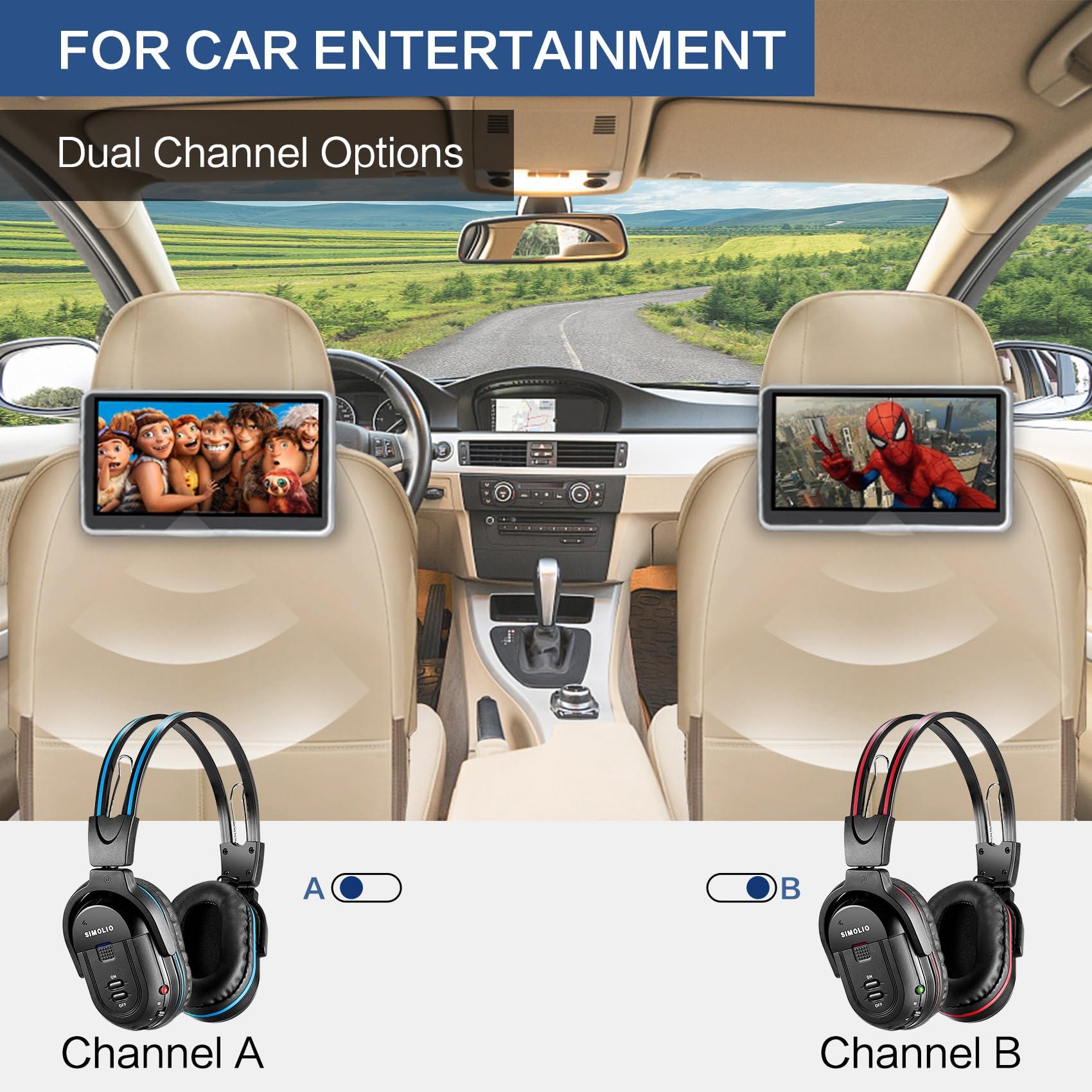 SIMOLIO SIMOLIO Dual Wireless Headphones for TV with Transmitter, 2 Channel IR TV Headphones for Home Theater/Outdoor Movie/Car DVD, Tone Control & Optical/RCA/AUX Support, Plug N Play, No Audio Delay