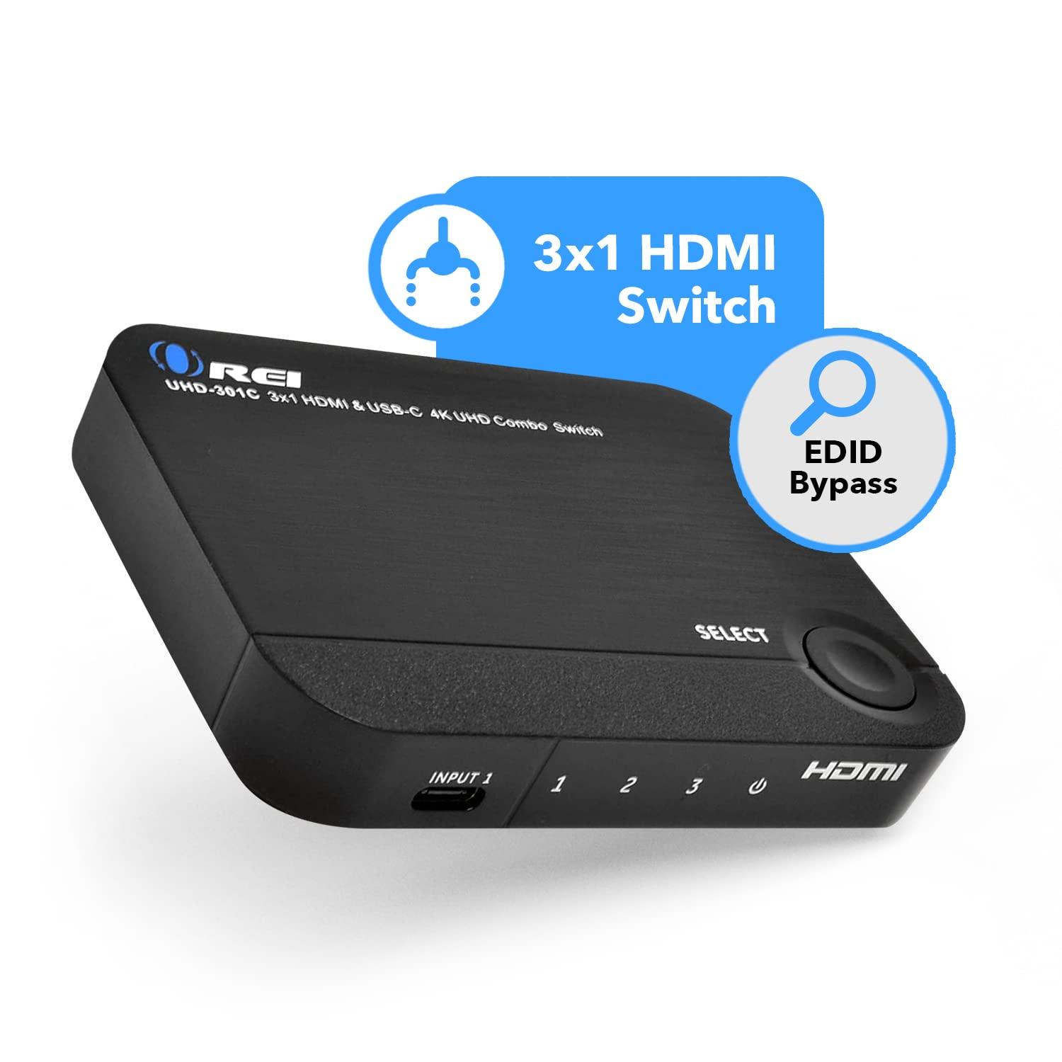OREI OREI HDMI Switch 3 in 1 Out, Resolutions up to 4K@60Hz, 2 HDMI inputs & 1 USB-C 3. 1 Gen with DP Alt Mode Input to Connect Mobile Phones, Tablets, Laptop Notebooks, iPads, Mac and More (UHD-301C)