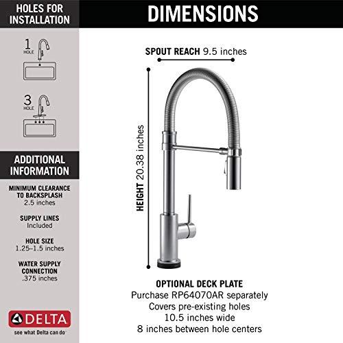 DELTA FAUCET Delta Faucet Trinsic Pro Commercial Style Kitchen Faucet, Touch Kitchen Faucets with Pull Down Sprayer, Kitchen Sink Faucet, Touch Faucet, Delta Touch2O Technology, Arctic Stainless 9659T-AR-DST