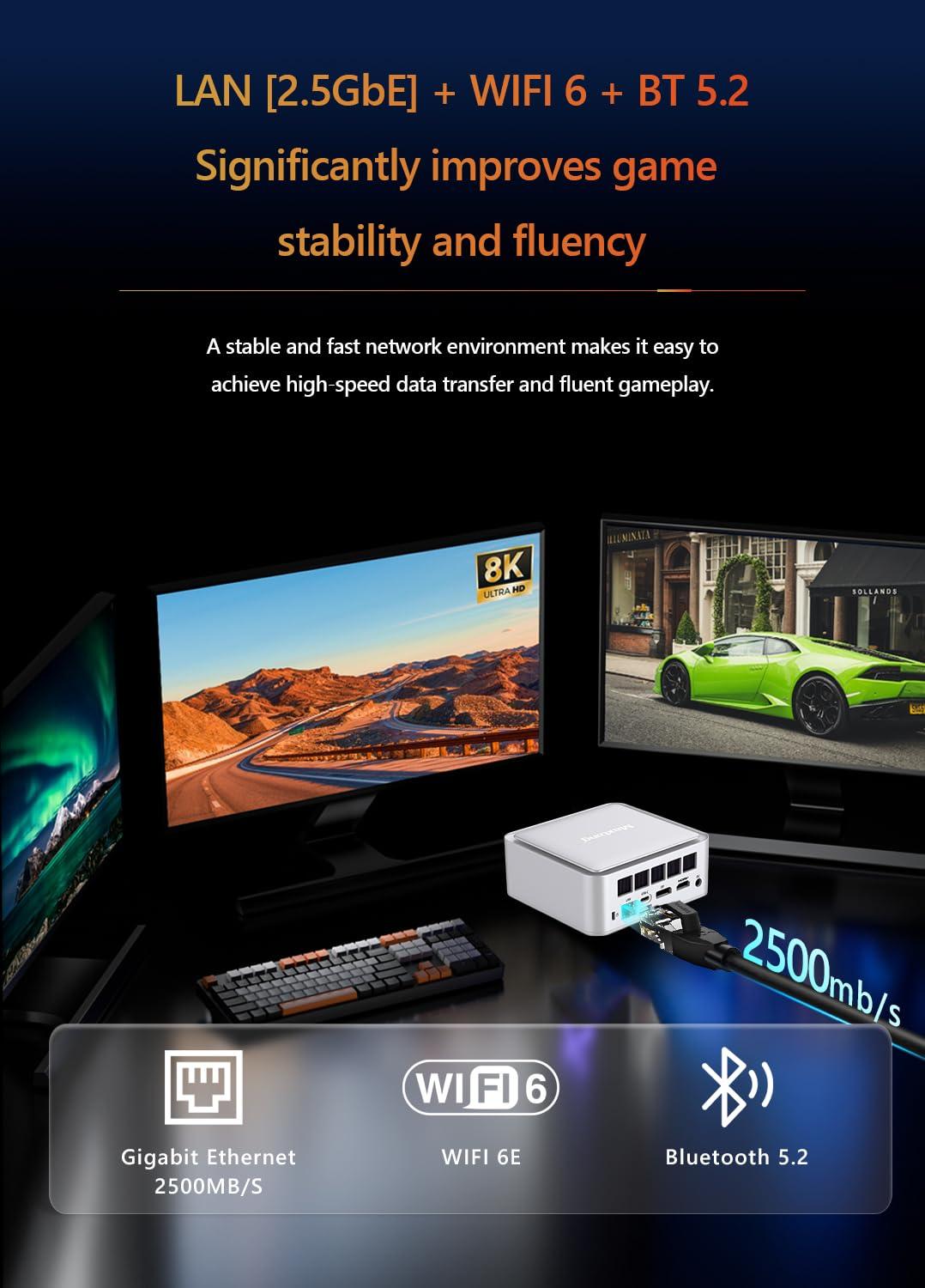 Maxtang Maxtang Barebone Mini PC Gaming Ryzen 8845HS [up to 5.1GHz] DDR5 5600MHz [up to 96GB] Ram M.2 2280 NVMe Quiet Mini Desktop Computer USBC4 Security Lock Shell White NO Ram NO SSD NO OS