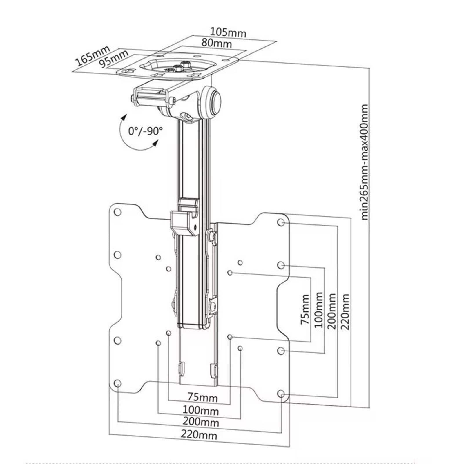 POLGDW Adjustable Ceiling Tilt TV Ceiling Mount - 0-90 Flip Down TV/Monitor Bracket Fits 17-37 Inch TVs, 30 Left/Right Rotation, Max VESA 200x200mm