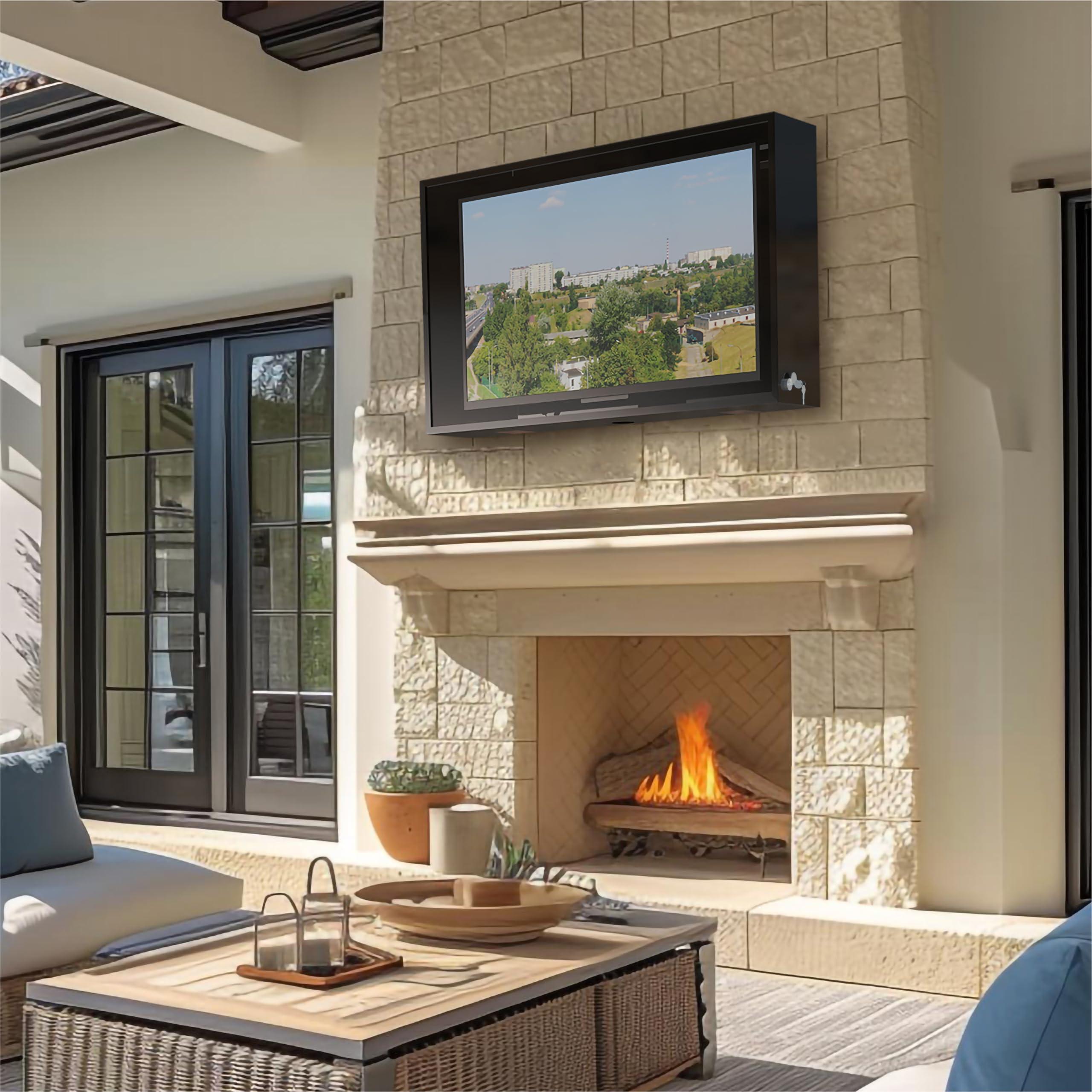 acrtmatic acrtmatic Weatherproof Outdoor TV Cover with Lock, Hard and Durable, Clear Dust-proof Television Enclosure for 50-55 inch Screens for Outside (Right Door), with TV Bracket Included.