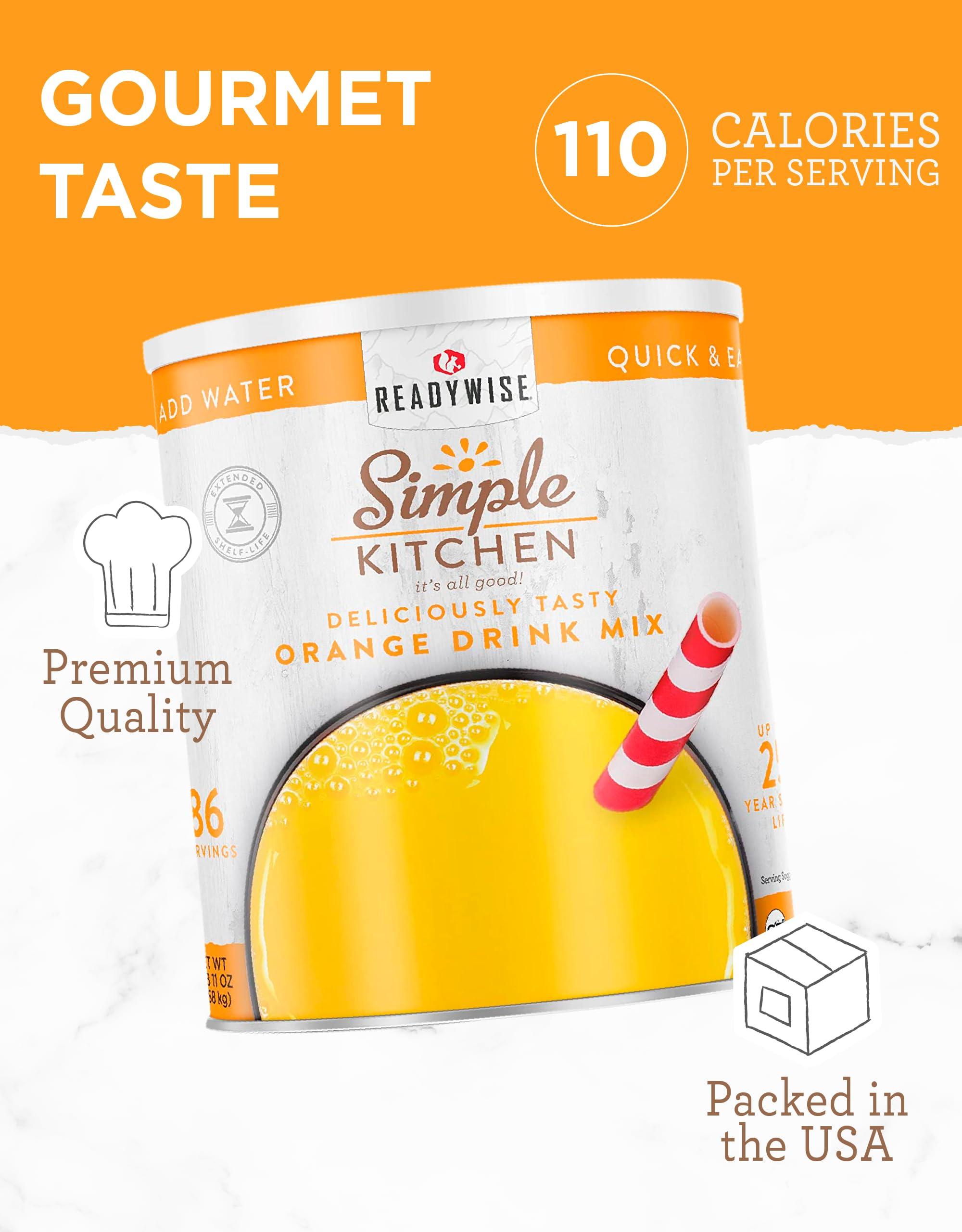 ReadyWise READYWISE - Simple Kitchen, Orange Drink Mix, 86 Servings, Healthy, Powdered Drink Mix, Healthy Drinks, Emergency Food Supply, 10 Can