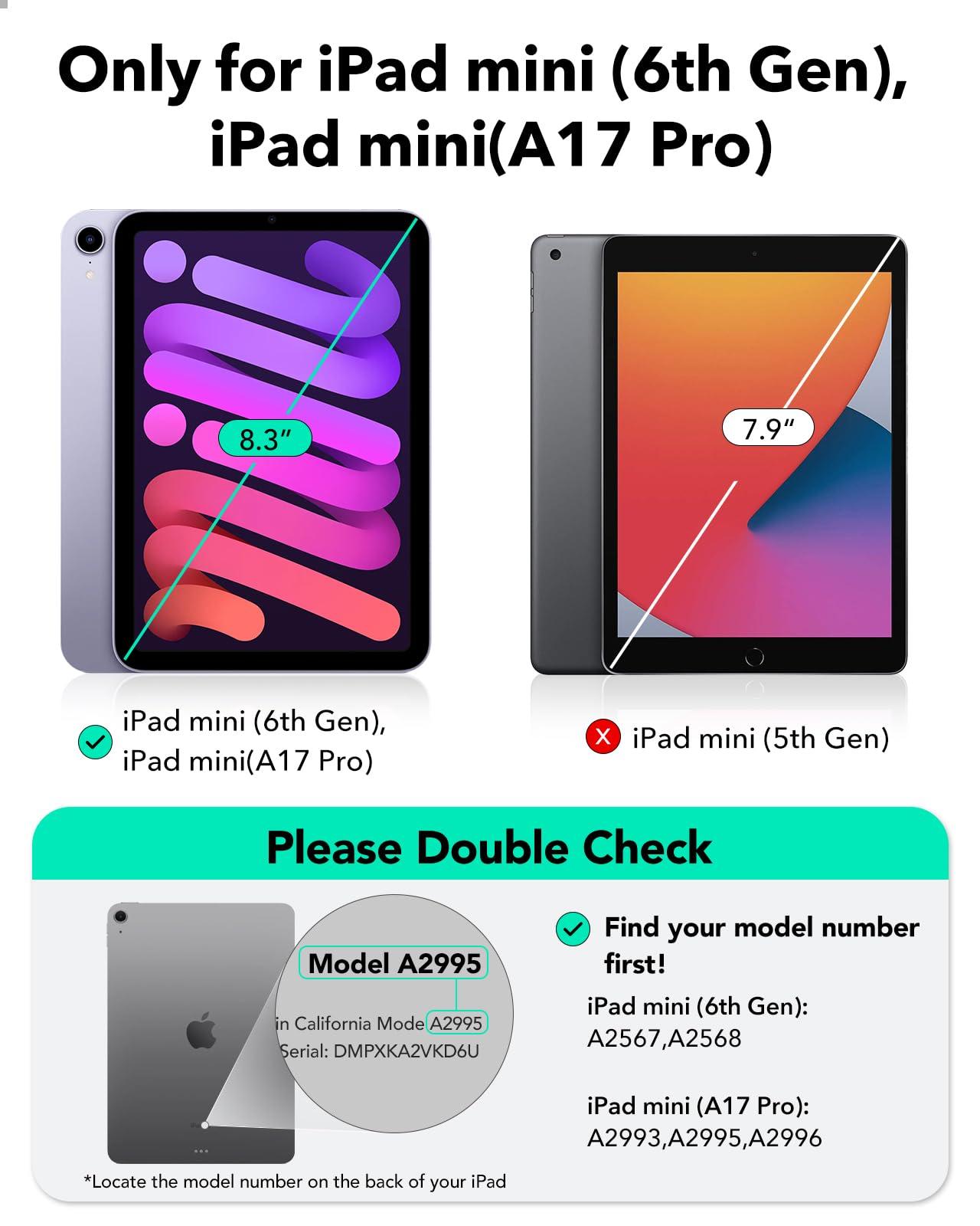 ESR ESR for iPad Mini 7 A17 Pro Case, iPad Mini 7th/6th Generation Case with Stand(2024/2021), 3 Stand Modes, Slim and Light, Drop Safe, Supports Pencil Pro & Pencil (USB-C), Black Clear