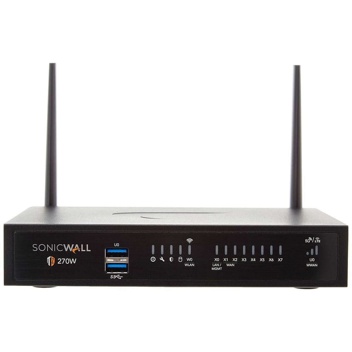 Sonicwall Sonicwall TZ270W Network Security/Firewall Appliance - 8 Port - 10/100/1000Base-T - Gigabit Ethernet - Wireless LAN IEEE 802.11ac - DES, 3DES, MD5, SHA-1, AES (128-bit), AES (192-bit), AES (256-bit),