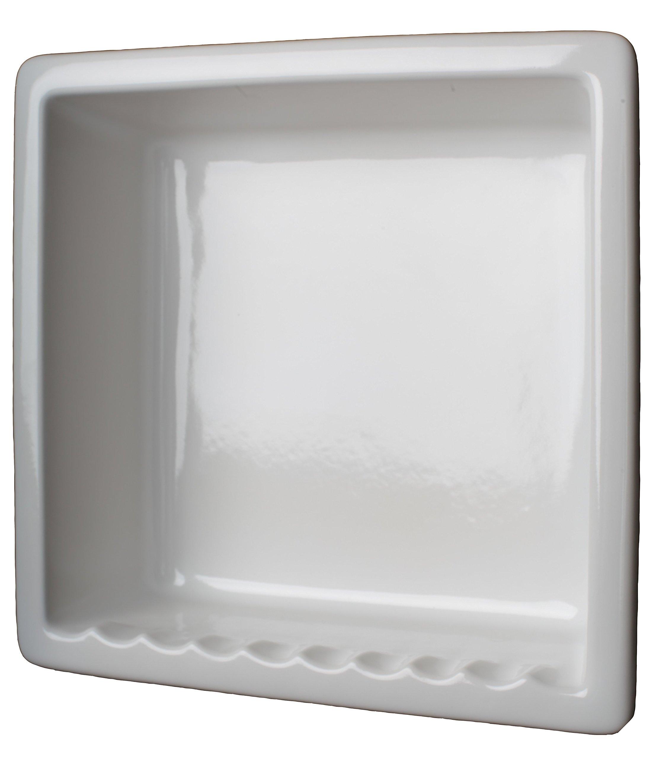 shower-shelf 1 USA made Ceramic Recessed Shower Niche 1 compartment shampoo shelf. Easy Install, Easy Clean, Sanitary, Will not Rust or Black Mold, Holds most 3-32 oz shampoo bottles, Soap Holder1C