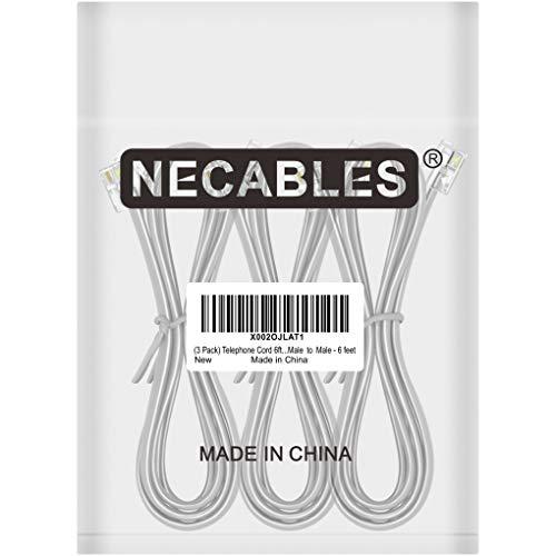 NECABLES NECABLES 3Pack Phone Cord 6ft Telephone Cord Phone Line Cord RJ11 6P4C Male to Male for Landline Phone and Fax - 6 Feet
