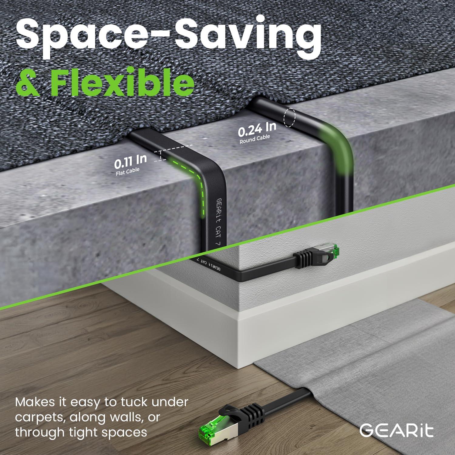 GEARit GEARit Cat 7 Outdoor Flat Ethernet Cable (3ft, Black) Direct Burial Rated LLDPE Jacket - Indoor Cat7 Shielded FTP 600MHz 10Gbps High Speed Gaming Computer Network RJ45 Snagless Patch Cord Internet