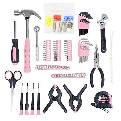 Stalwart Household Hand Tools, 86 Piece Tool Set With Roll-Up Bag by Stalwart, (Hammer, Wrench Set, Screwdriver Set, Pliers) - Great for the Home or Car - Pink