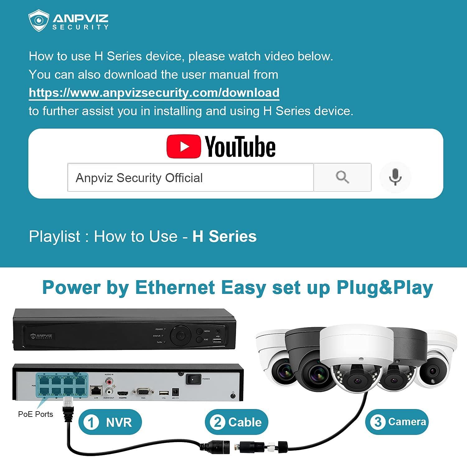 Anpviz Anpviz 5MP PoE IP Dome Camera with Audio/Mic, IP Security Camera Outdoor Indoor, 98ft IR Night Vision, IP66 Waterproof, 2.8mm Lens, 24/7 Recording, Human Detection, Not PTZ, NDAA Compliant (U Series)