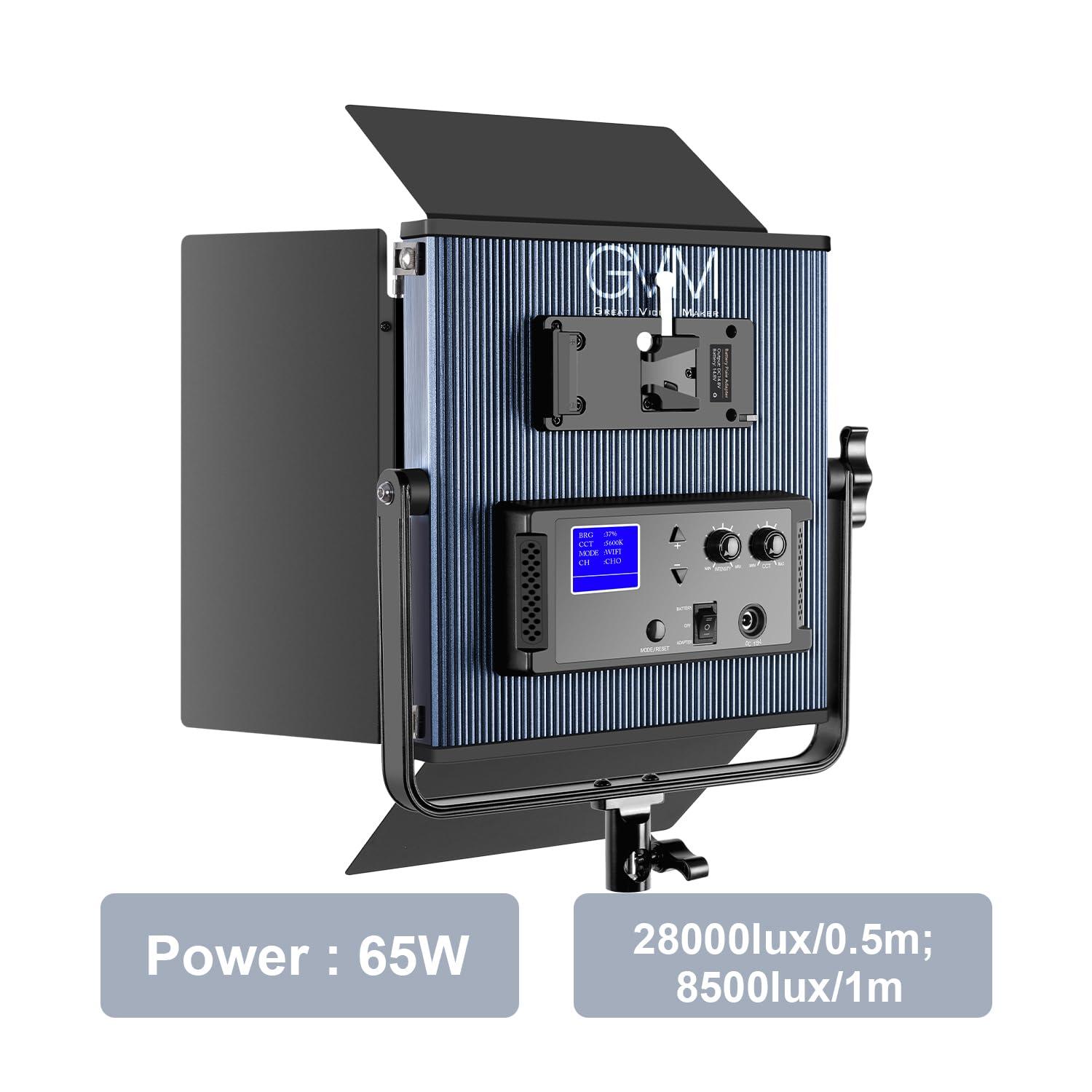 GVM Great Video Maker GVM 65W LED Video Lighting Kits with APP Control, Bi-Color Variable 3200K~5600K with Digital Display Brightness of 10~100% for Video Photography, CRI97+ TLCI97 Led Video Light Panel, 1216 Led Beads