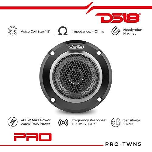 DS18 DS18 PRO-TWN5 High Compression Neodymium Super Bullet Tweeter 1.5" VC 400 Max, 200W RMS, 4 Ohms with Built in Crossover Tweeters are The Best in The Pro Audio and Voceteo Market (1 Speaker)