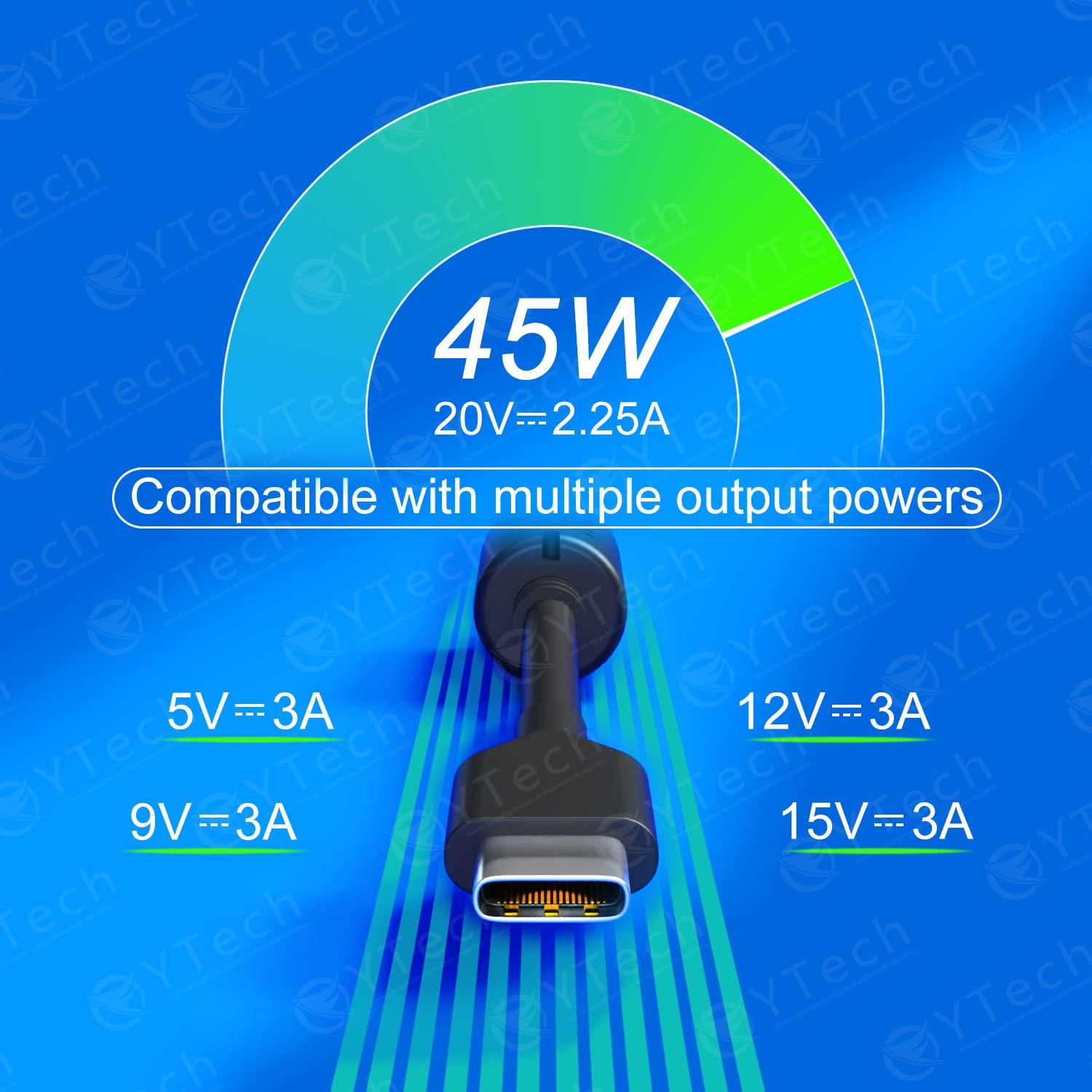 YTech 45W USB C Type C Chromebook Charger Laptop Fast Charging Power Adapter, Widely Compatible with HP, Dell, Lenovo, Acer, Asus, Samsung, Google, and More