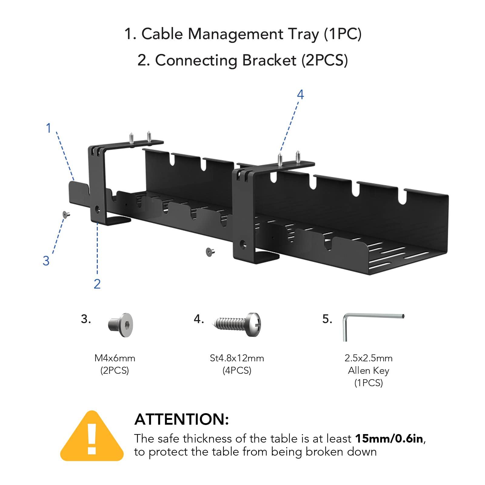 FLEXISPOT FLEXISPOT Under Desk Cable Management Tray, Metal Raceway Wires Cable Tidy Organizer, Office and Home Cable Tray Use for Standing Desk (Black)