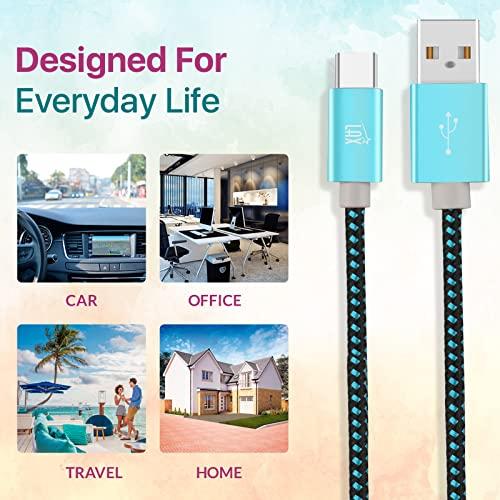 LAX Gadgets LAX Gadgets USB C Cable - Nylon Braided USB-C Charging Cable & Data Transferring - USB A to USB C Compatible with Android Phones, Google Pixel, Apple MacBook & Samsung Galaxy Phones - 6ft - Aqua