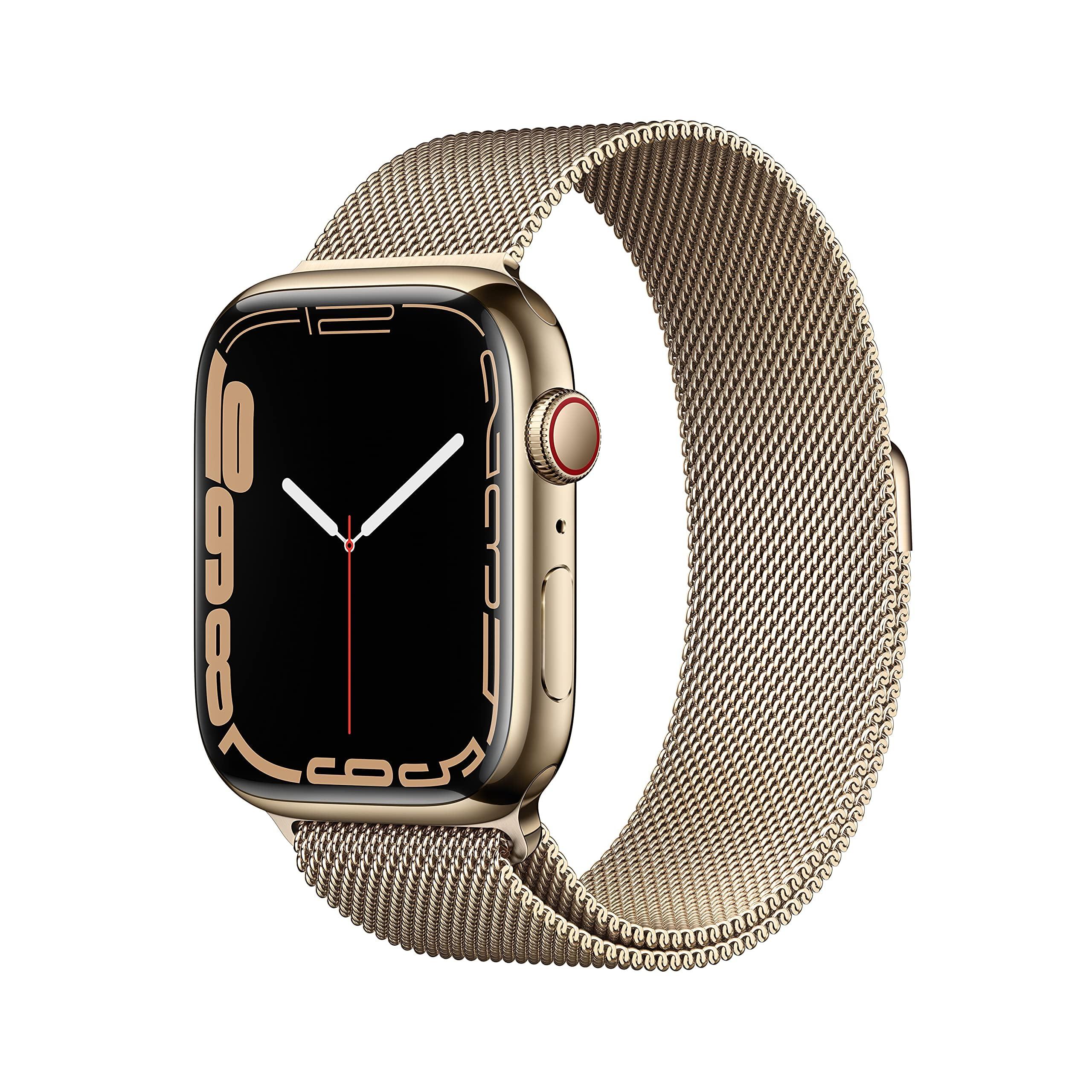 Apple Apple Watch Series 7 (GPS + Cellular, 45MM) Gold Stainless Steel Case with Gold Milanese Loop (Renewed)