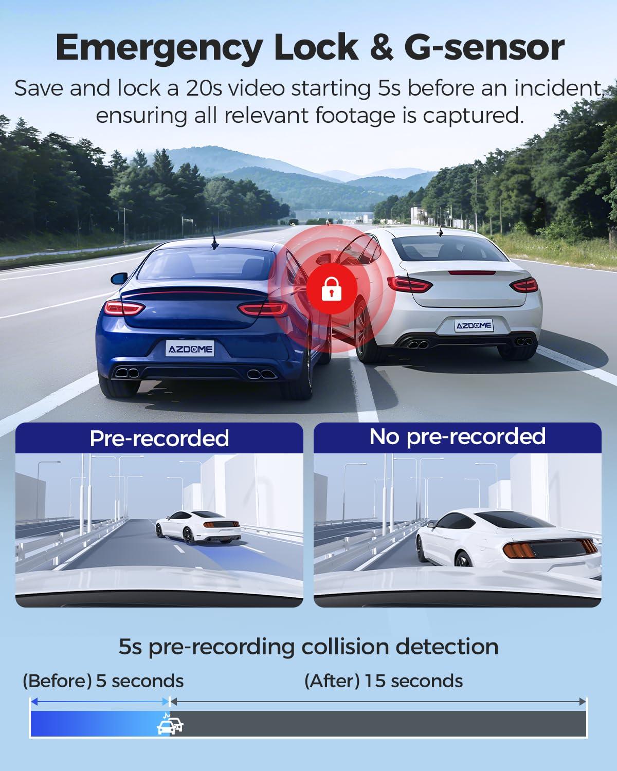 AZDOME AZDOME M550 Pro 5G WiFi 3 Channel Dash Cam Built-in GPS, 4K Dual Dash Camera Front and Rear with 64GB Card, 2.5K+1080P+1080P Triple Car Camera, 3.19" IPS Screen, IR Night Vision, 24H Parking Mode