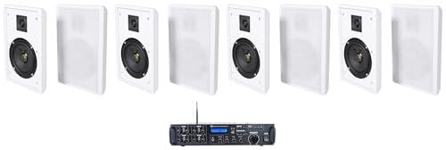 Rockville Rockville Bundle: (1) Rock Zone 8-Channel 1000W RMS Multi Room Receiver/Amplifier Bundle with (4) Pair RockSlim White Home Theater Easy Wall Mount Slim Speakers (5 Items)
