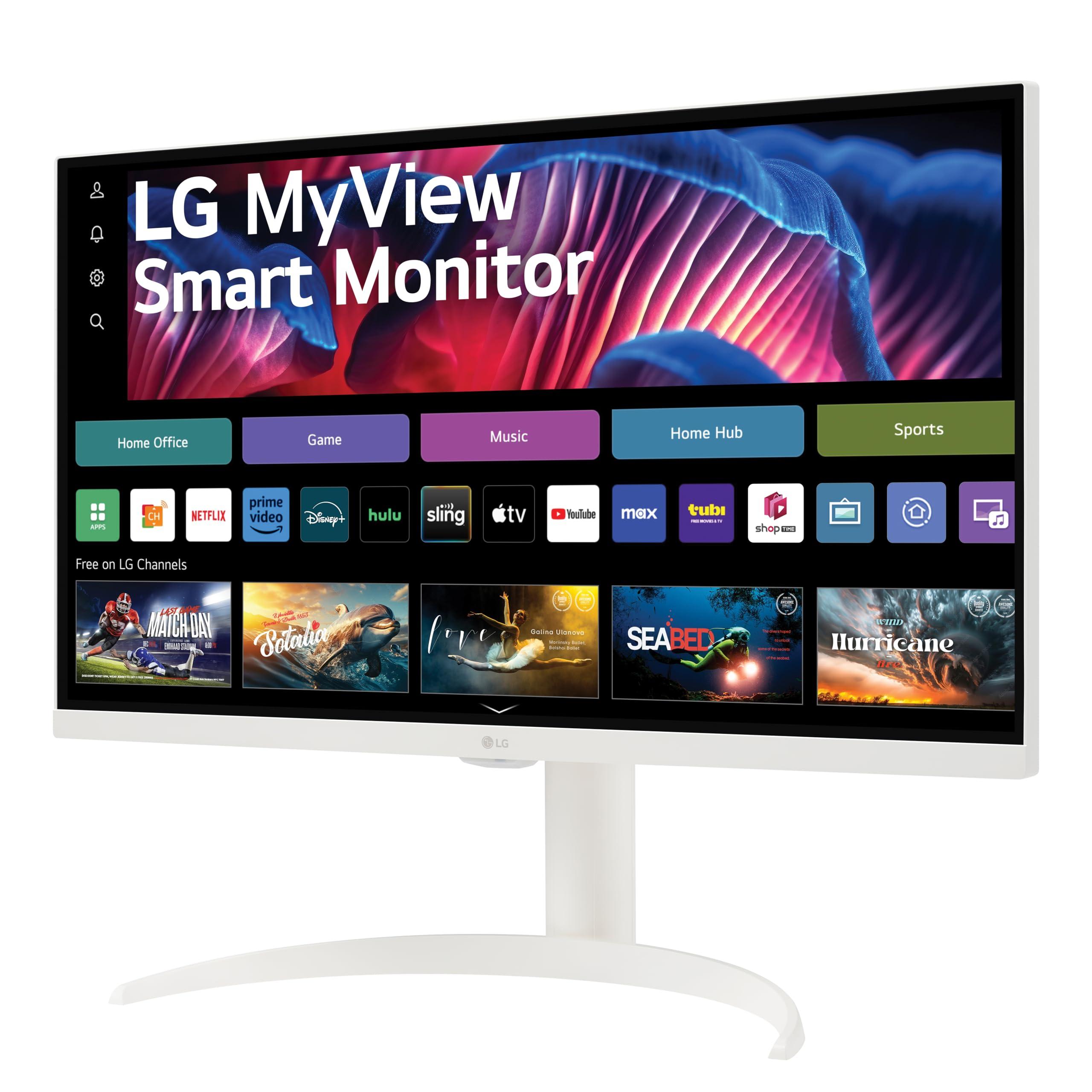 LG LG 27SR75U-W MyView 27 inch 4K UHD (3840x2160) IPS HDR10 USB Type-C 65W PD Smart Monitor webOS 23 AirPlay Screen Share Bluetooth ThinQ App Built-in Speaker HDMI White