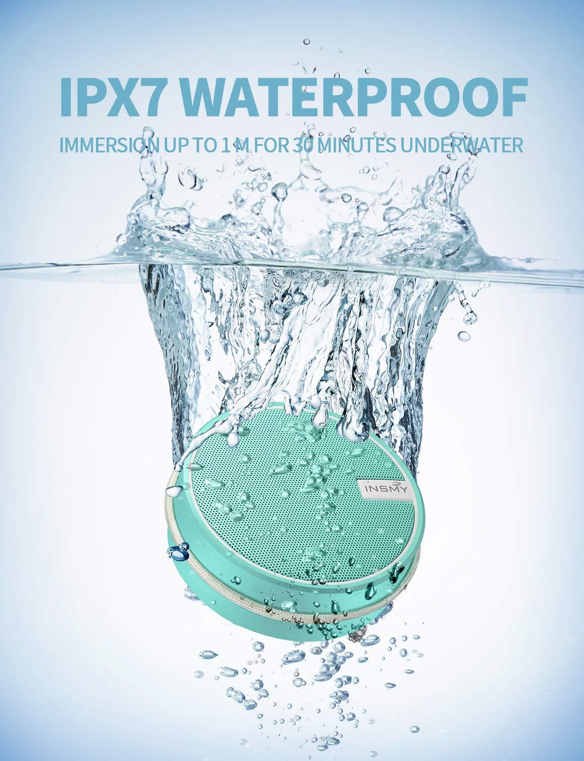 INSMY INSMY C12 IPX7 Waterproof Shower Bluetooth Speaker, Portable Small Speaker, Speakers Bluetooth Wireless Loud Clear Sound Support TF Card Suction Cup for Outdoor Kayak Canoe Beach Gift (Mint)