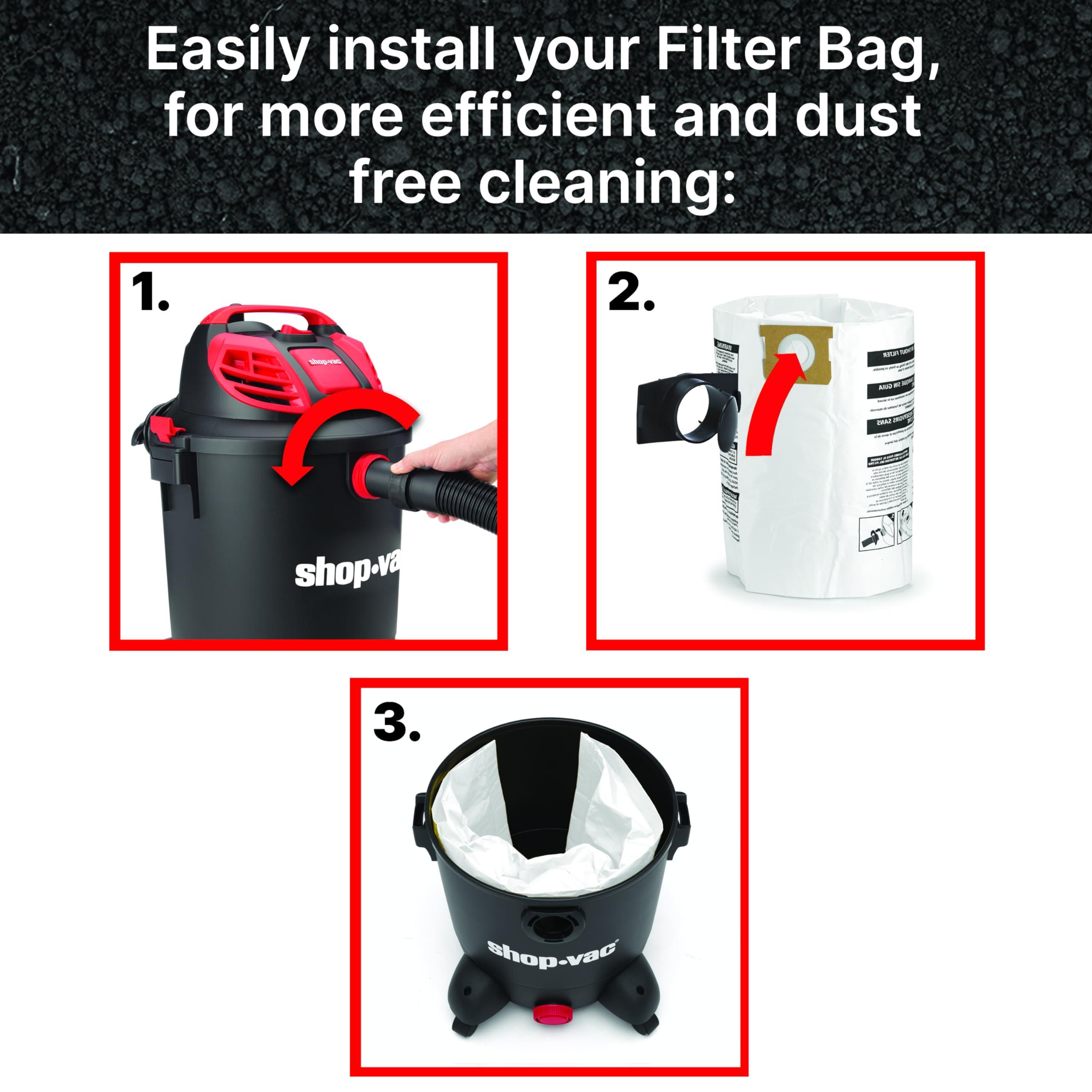 Shop-Vac Shop-Vac 9066233 Disposable Filter Bags, Fits 10-14 Gallon Vacs, For Dry Pick-Up Only, Non-Hazardous Materials, (3-Pack)