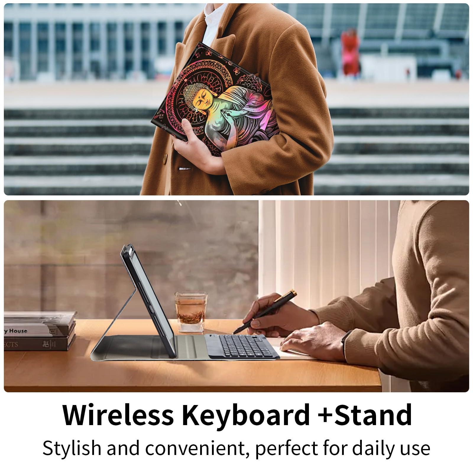 AIRWEE Keyboard Case for Samsung Galaxy Tab A9 Plus/A9+ 5G 11 Inch 2023, Galaxy Tab A9 Plus Case with Keyboard, with S Pen Holder Galaxy Tab A9+ 11\" (SM-X210/X216/X218) Keyboard Case, Buddha