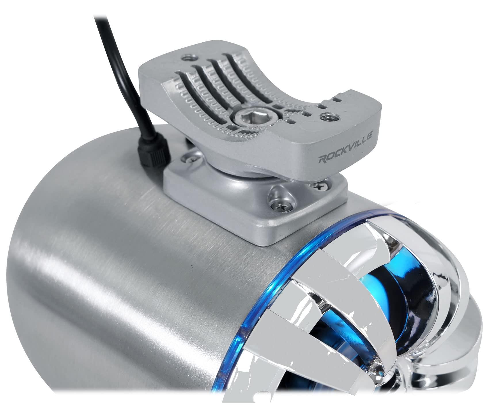 Rockville Rockville (4) WB50KLS Silver 5.25" 250w Metal Marine Wakeboard LED Tower Speakers