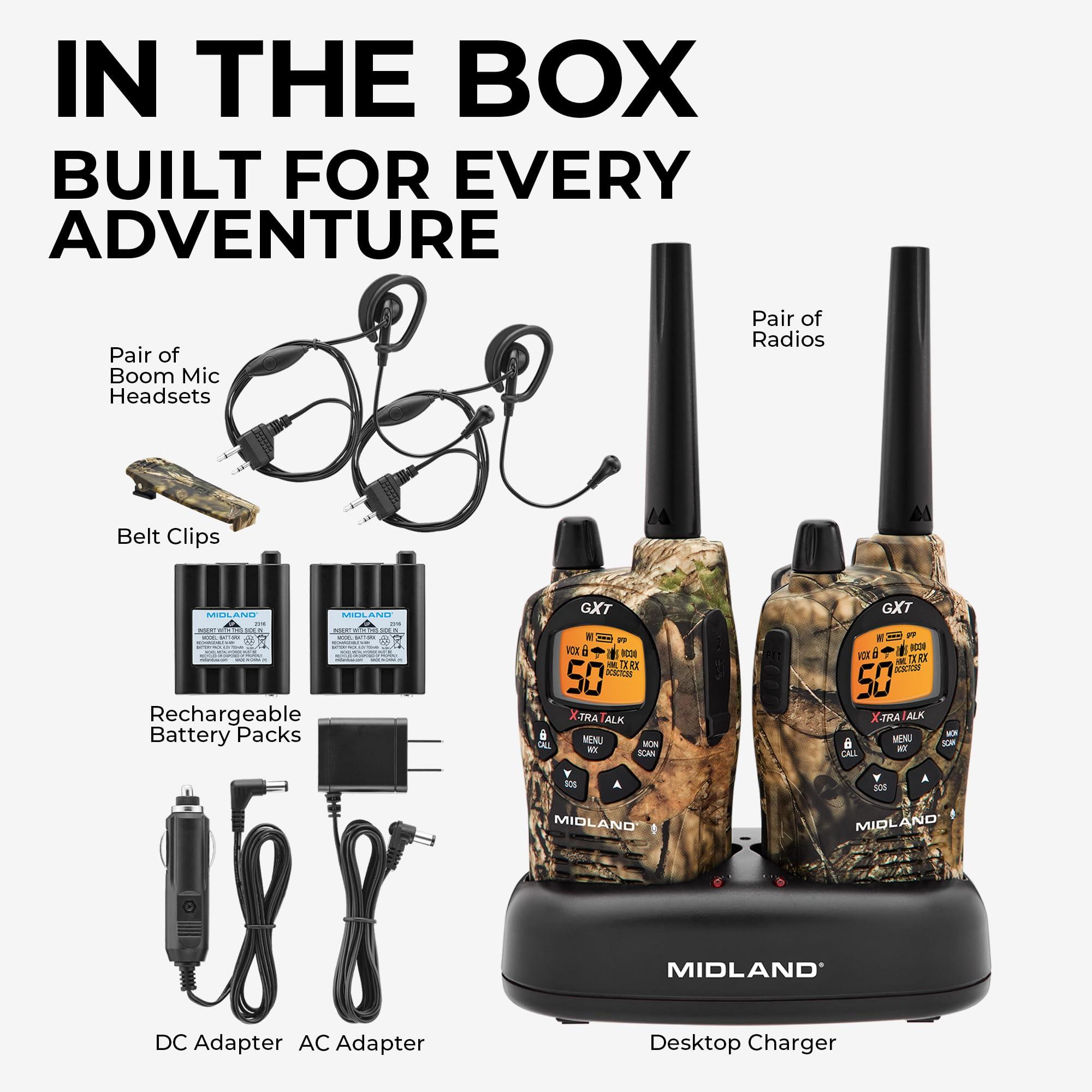 Midland Midland GXT1050VP4 GMRS Two-Way Radio (50-Channel, Long Range, 142 Privacy Codes, SOS, NOAA, Rechargeable Nickle Battery, Mossy Oak Camo, 2-Pack)