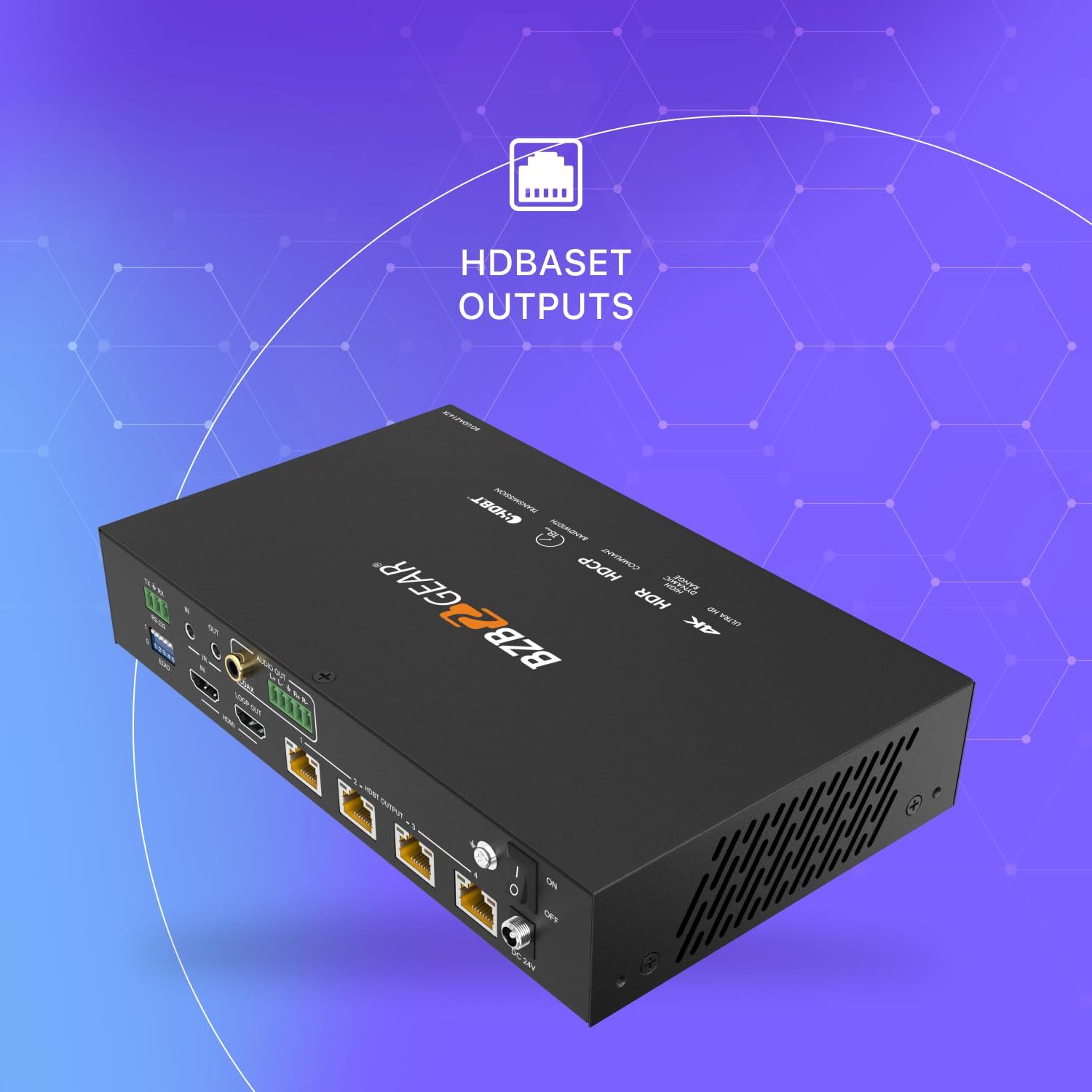 BZB GEAR BZBGEAR 1x4 4K UHD HDMI HDBaset Splitter/Distribution Amplifier Over Category Cable (Kit, Includes 4X RX) - BG-UDA-E14