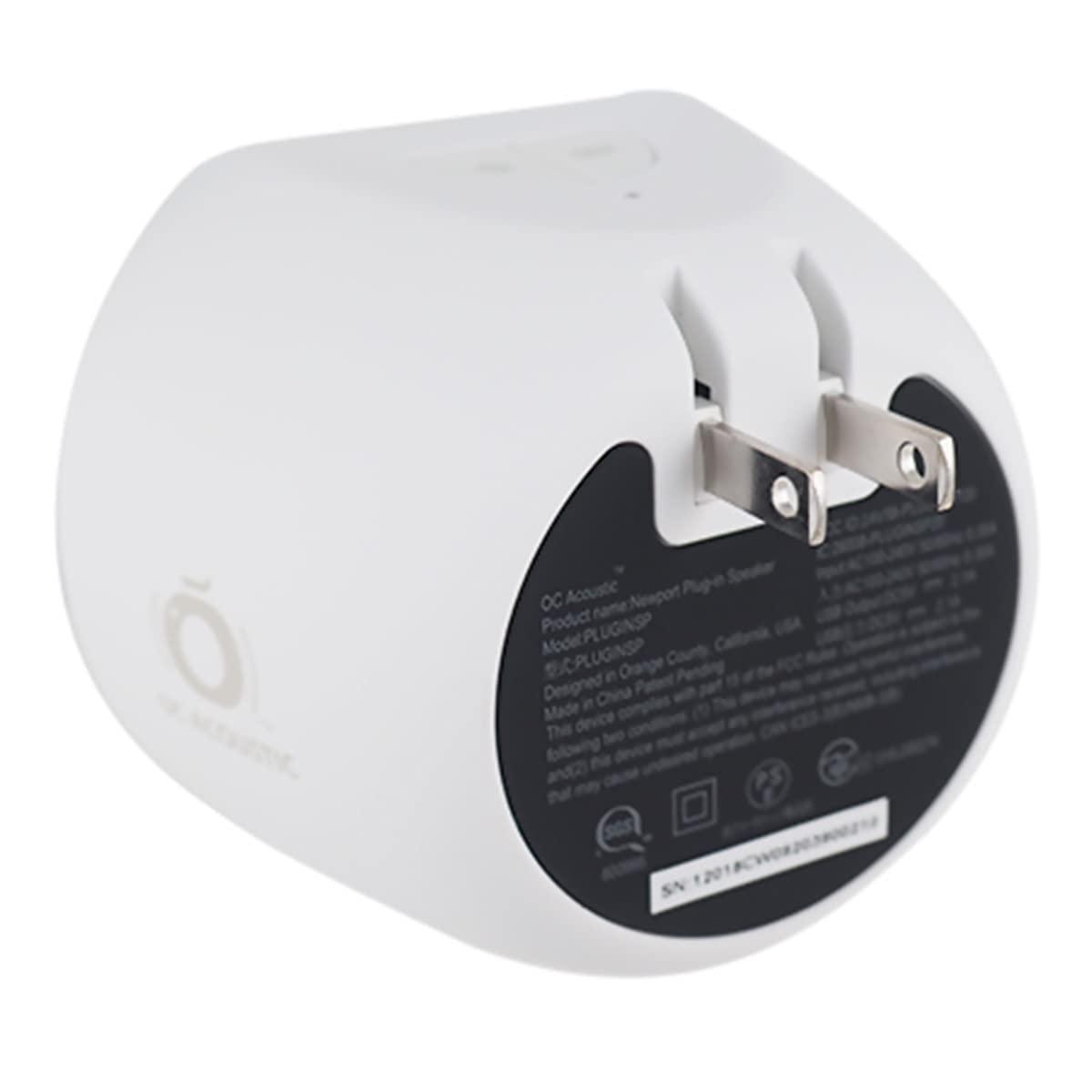 OC Acoustic OC Acoustic Newport Plug-in Outlet Speaker with Bluetooth 5.1 and Built-in USB Type-A Charging Port (Gray/White)