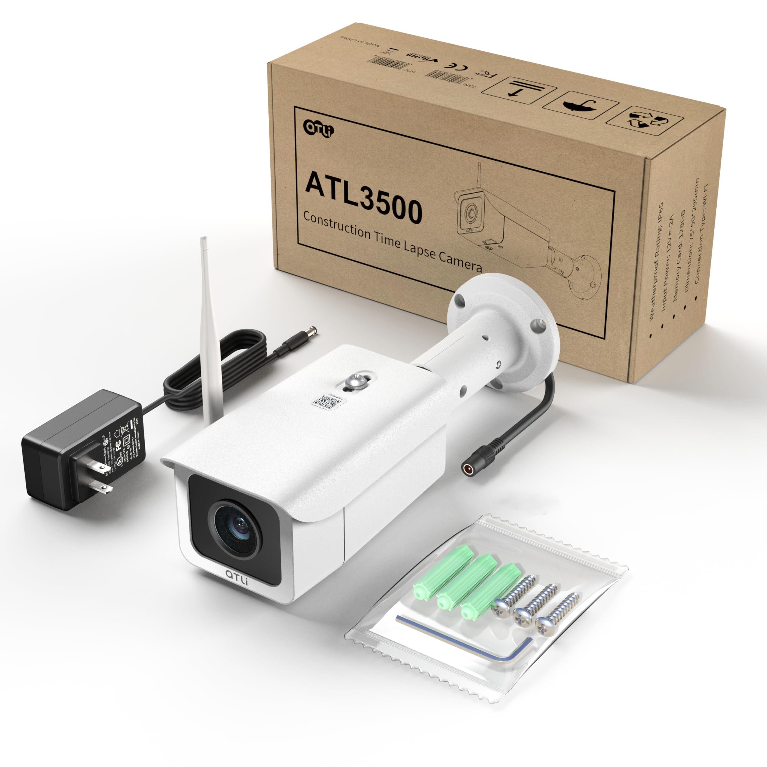 ATLI ATLI ATL3500 Time Lapse Camera Outdoor Construction Jobsite APP Control Remote Access IP65 Weatherproof Pre-Installed 128GB Memory Card 1080P Timelapse Camera Photo Video for Plants Projects